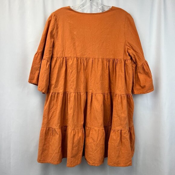 Shein Womens Orange V-Neck Short Sleeve Ruffle Short Mini Dress Size Medium - Picture 2 of 9